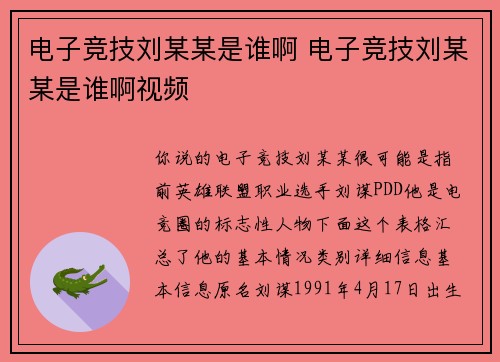 电子竞技刘某某是谁啊 电子竞技刘某某是谁啊视频